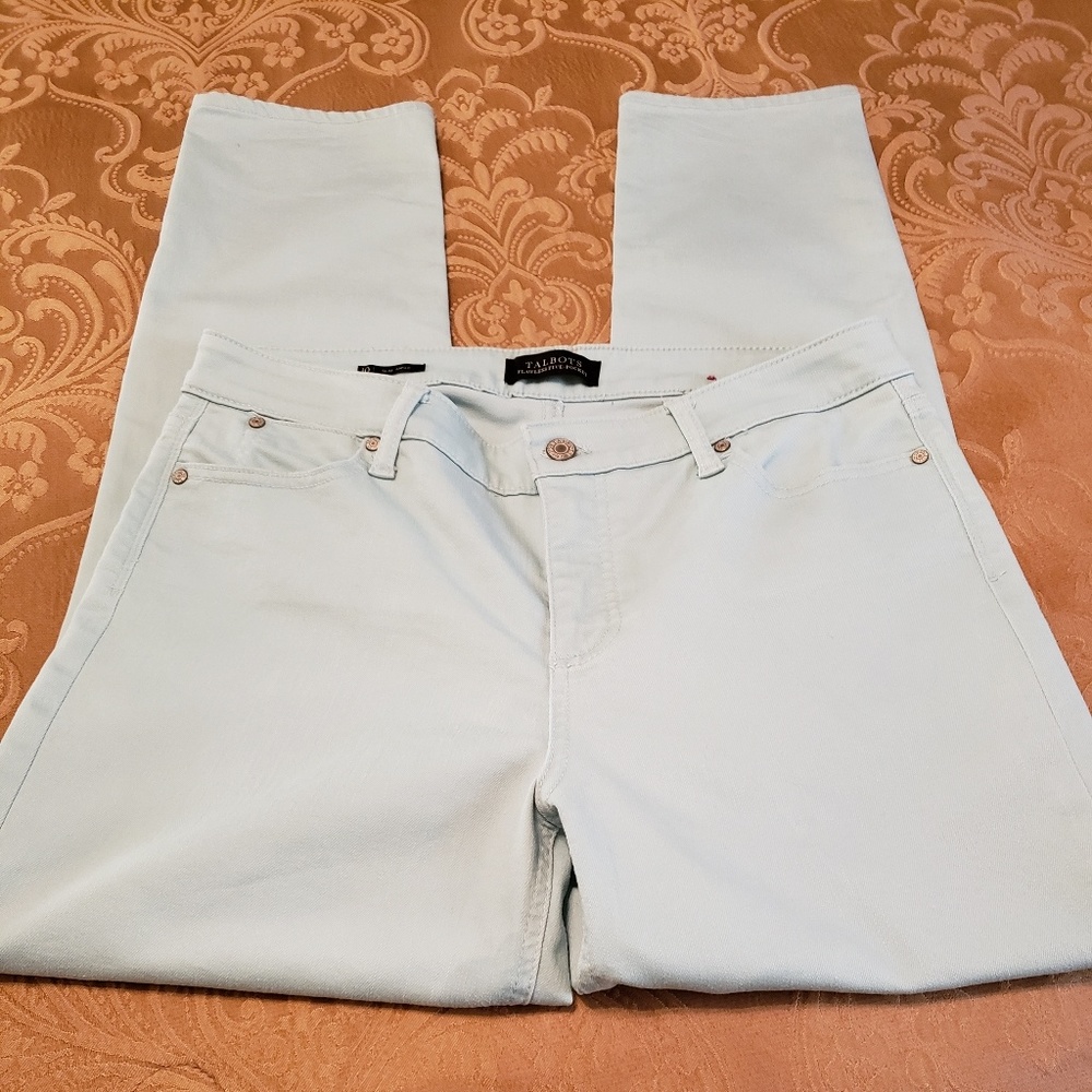 Talbots flawless 5 pocket lt. aqua jean size 10
